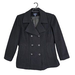 Womens Sonoma Black Wool Blend Double-Breasted Peacoat Lined Jacket Size L